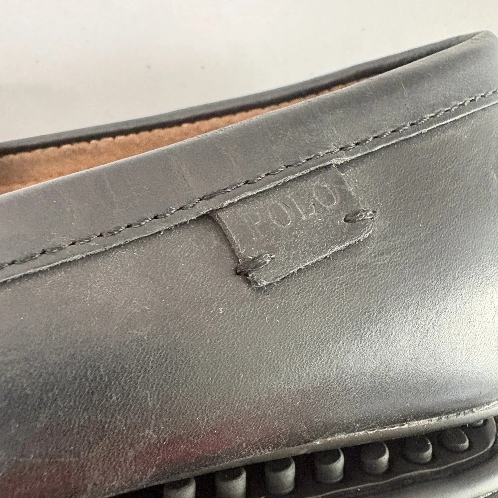 Polo Ralph Lauren Woodley Driving Loafers Mens 8.5 D Black Leather Slip On Shoes